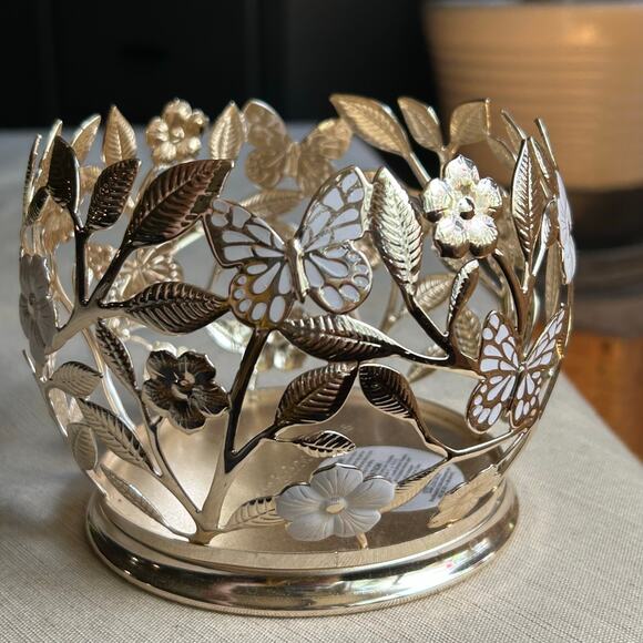 Bath & Body Works Gold Flower Butterfly Round Bowl Globe 3 Wick Candle Holder - Picture 1 of 6
